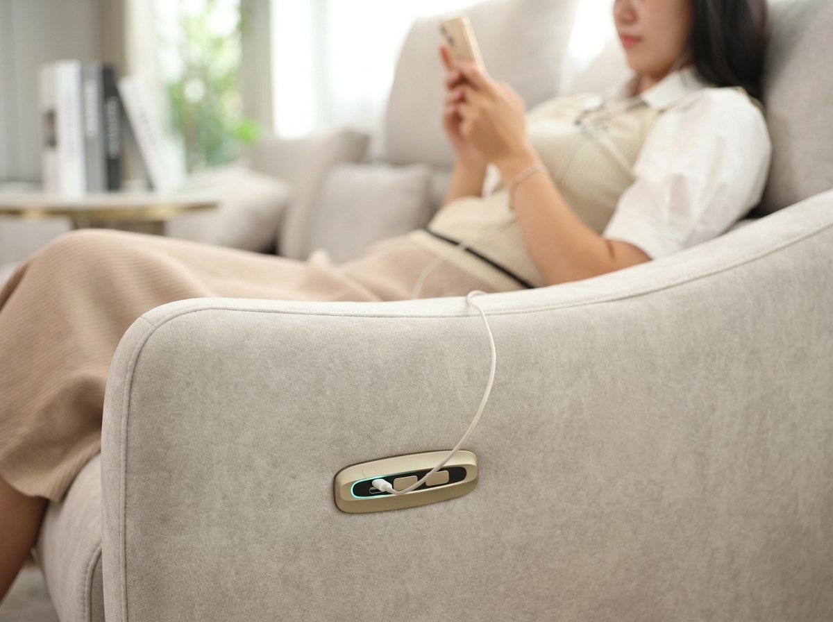 宙斯電動沙發可調式彎折頭枕與側邊USBTypeC充電示意圖