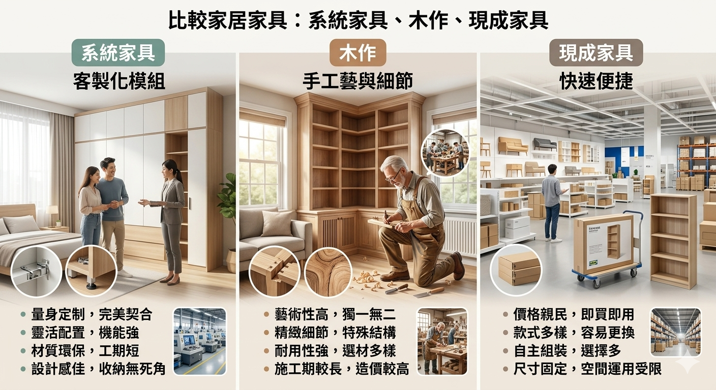 系統家具木作現成家具差異比較