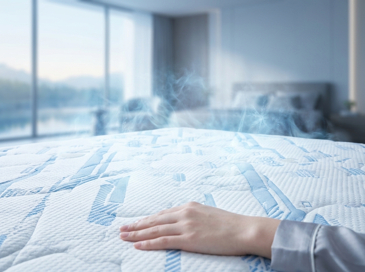 涼涼羊床墊日本ICOLD冰晶紗面布瞬涼散熱示意圖