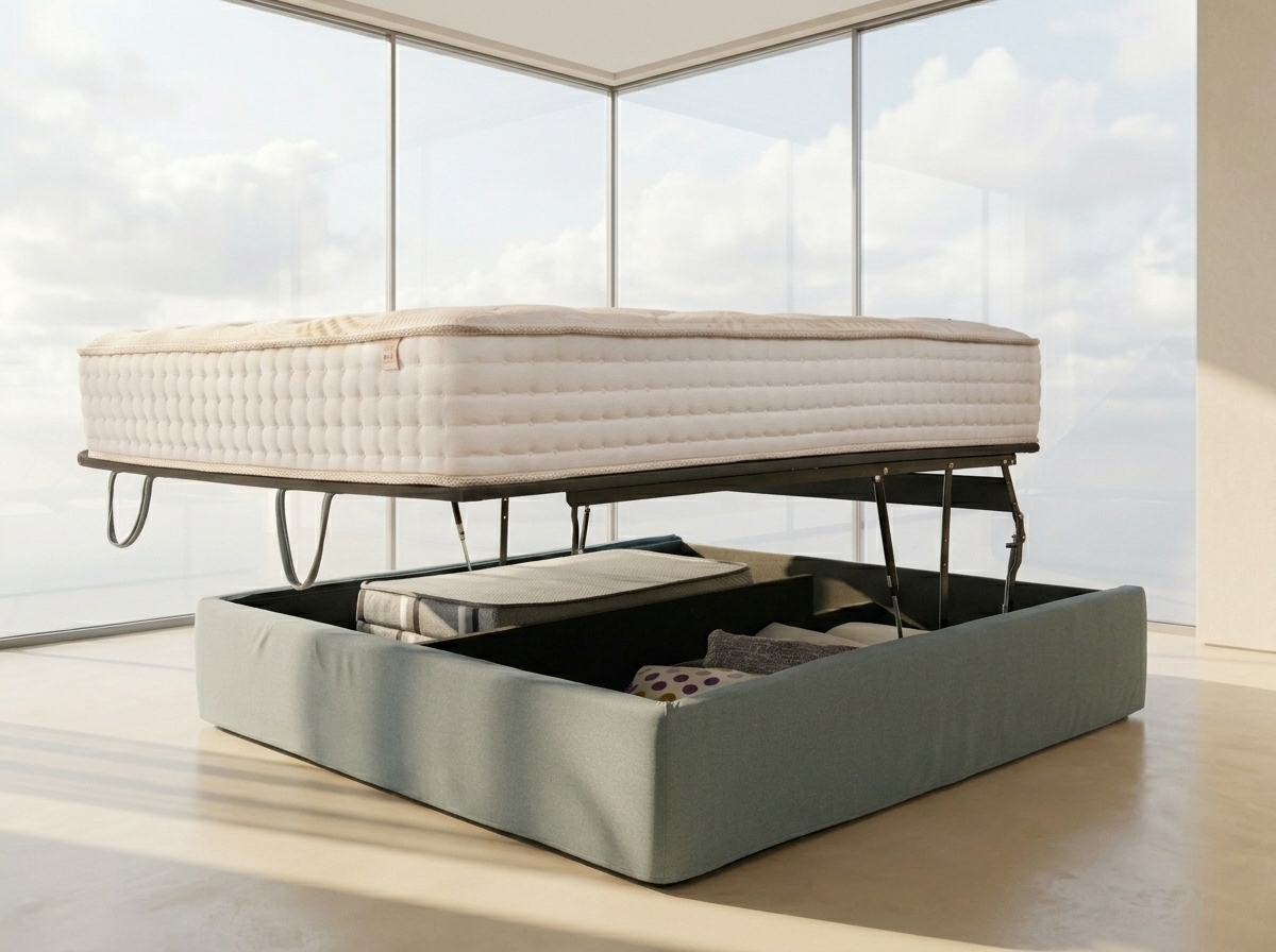 懶洋洋平齊式大收納掀床架海量隱藏收納空間示意圖