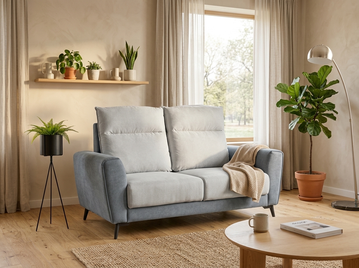 北歐風白色與米色調客廳搭配