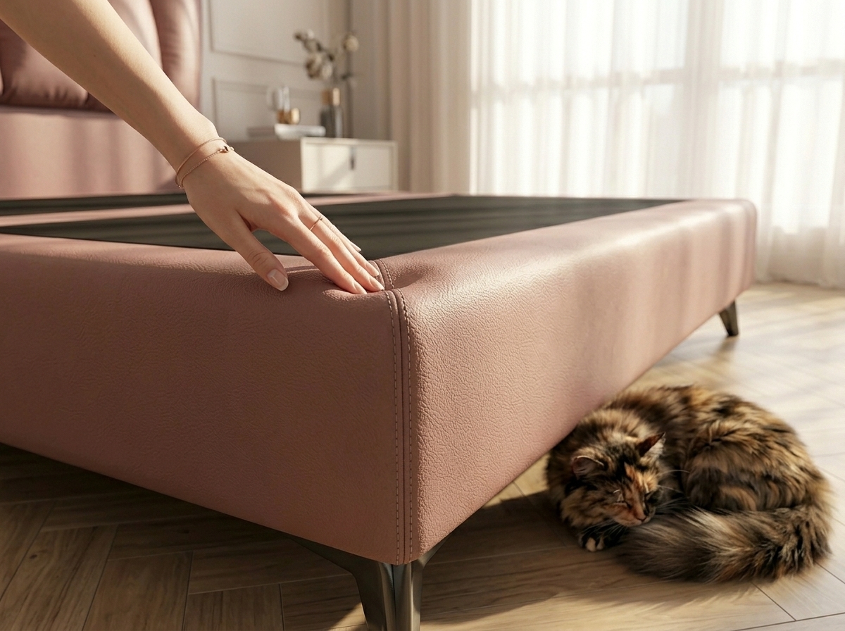 高密度泡棉防撞貓抓皮床架細節示意圖